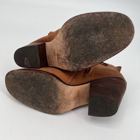 Cole Haan Grand OS Size 6 Chesney Leather Ankle Bootie Brown Heeled Boots Zip Up - Picture 9 of 10